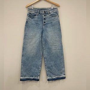 HALE button fly high waisted wide leg raw hem crop jeans